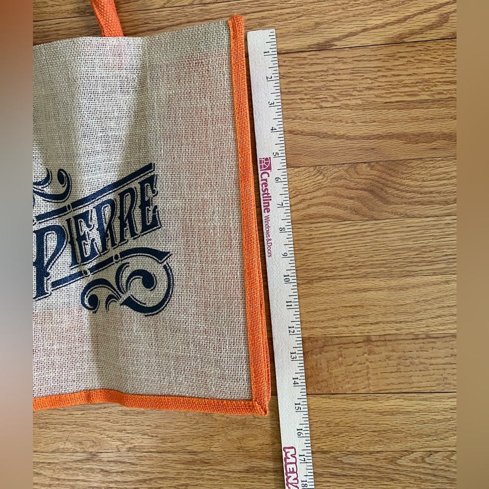 BagCo St. Pierre Tote Orange Tan Large H15” Jute Bag Burlap Open Tote New - Picture 6 of 8